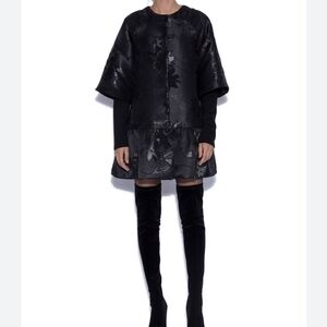 NISSA A-Line Coat Textured Black Longsleeve Peplum Size 8